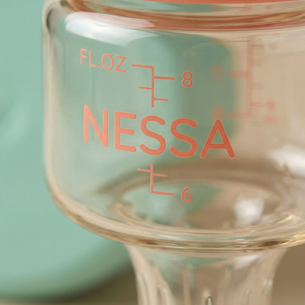 Close-up of the 8 oz measurement markings on the Nessa Bottle™