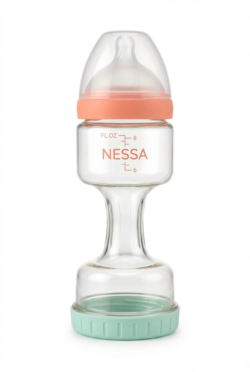 Nessa Bottle™ 8 oz PPSU baby bottle with coral top and mint base