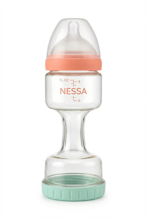 Nessa Bottle™ 8 oz PPSU baby bottle with coral top and mint base